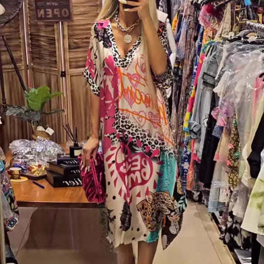 VivaV-Neck™ | Jurk met Diepe V-hals en Print