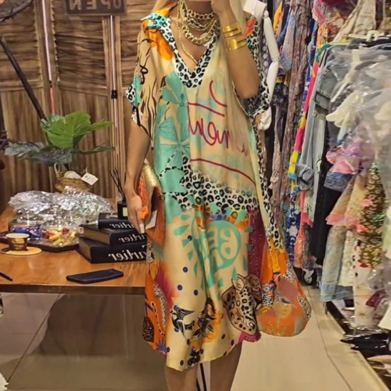 VivaV-Neck™ | Jurk met Diepe V-hals en Print
